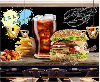 WDBH 3d tapetai pasirinktinius nuotraukų Ranka pieštas burger greito maisto, vakarų restoranas dekoro 3d sienų freskomis tapetai, sienų ir 3 d