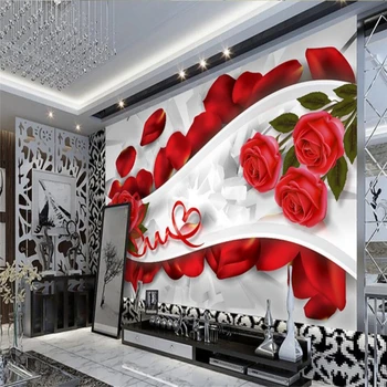 Wellyu Romantiškas ir gražus rožių žiedlapiai 3D kambarį, TV foną Užsakymą didelės freskos žalia šilko tapetai