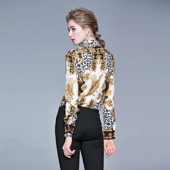 Willstage Moterų Marškinėliai ilgomis rankovėmis Leopard spausdintą modelio apykaklės marškinėliai palaidinė Elegantiškas biuras ponios 2019 m. Rudenį, Žiemą Viršūnės