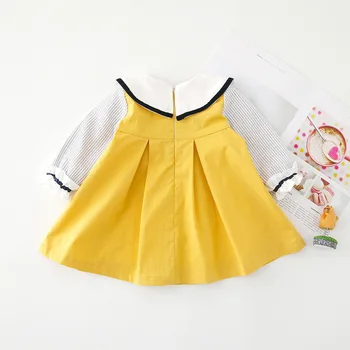 WLG Kūdikių mergaičių mielas suknelės vaikai rudenį kratinys pynimas geltona suknelė vaikiška mergaitė princesė