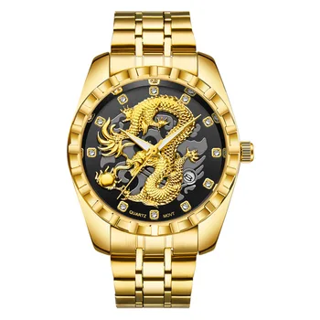 WLISTH Top Brand Watch Vyrų Iškilumo Tuščiaviduriai Dragon Laikrodis Vyrams, Visišką Nerūdijančio Plieno Aukso Kvarco Vyrų Laikrodis Erkek Skiltis