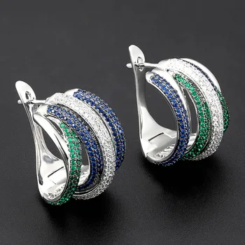 Zlxgirl juvelyrikos prekės ženklo Trys Spalvinga nutiesti kubinis cirkonis vestuvių auskarai su žiedu papuošalų rinkiniai bauda Dubajaus Aukso, vario žiedas earing