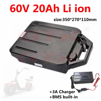 Įkrovimo 60V 20Ah ličio li jonų baterija riebalų padangų elektrinis motoroleris, elektrinis motociklas e-rikša+3A įkroviklis