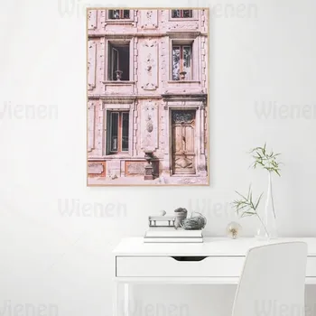 Šiaurės Plakatas prancūzijos Architektūros Rožinė Nuotrauką Drobė, Tapyba Mergina Namų Puošybai Gyvenimo Kambario, Miegamasis Freskos Sienos Menas