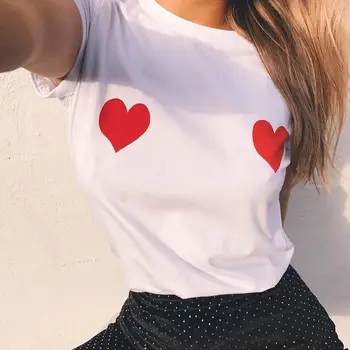 Širdies Spausdinti Sexy Marškinėliai Moterims Trumpomis Rankovėmis O Kaklo Marškinėlius 2020 Metų Vasaros Atsitiktinis Įdomus Marškinėliai Dovana Lady Yong Mergina Viršūnes Tees