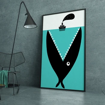 Šiuolaikinės Paprasta Šiaurės Animacinių Filmų Žuvų Valtis Jūros Ryklių A4 Formato Drobės Tapybos Menas Spausdinti Plakato Sienų Tapybos Namų Sienų Apdaila
