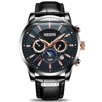 Šveicarija NESUN Prabangos Prekės ženklo Laikrodžiai Vyrams Daugiafunkcinis Ekranas Automatinis Mechaninis laikrodis Šviesos Vandeniui laikrodis N9807-6