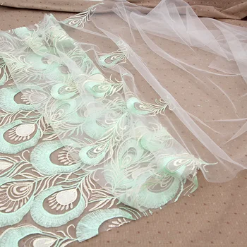 Šviesiai Žalia 150*100cm Volie Audinys plunksna gėlių išsiuvinėti Audinys vestuvių dekoro medžiaga nemokamas pristatymas