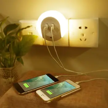 Šviesos Jutiklis Kontrolės LED Nakties Šviesos Sienos Lempos su Dual USB Telefono Įkrovimo lizdas Atitinka Du Mobiliojo ryšio Telefonus vienu metu