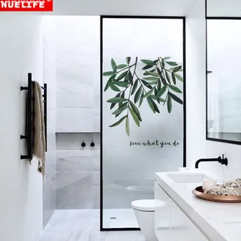 Žalios augalo lapų modelio elektrostatinės matinio stiklo lipdukas, vonios kambarys, balkonas, langas, durys, klijai-nemokamai elektrostatinės matinė plėvelės