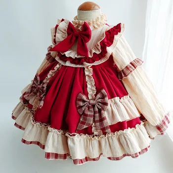 Žiemos Suknelės Krapinėjimas Vaikas, Kūdikis Mergaitėms ilgomis Rankovėmis Raudona Derliaus Lolita Princess Dress Drabužius Gimtadienio Konkurso Šalis Tutu Suknelė