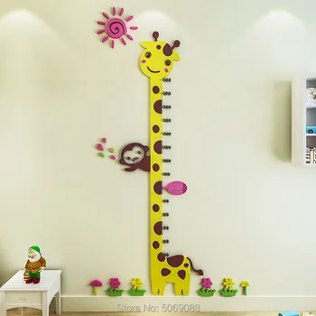 Žirafa 3d aukštis lipdukai kūdikių matavimo aukštis valdovas vaikų kambarys, vaikų darželis, kambarį, sienų lipdukų dekoravimas