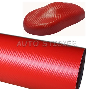 1.52*30m/Roll PVC Medžiagos, Ryškiai Raudonos 3D Anglies Pluošto Vinilo Anglies Pluošto Automobilių vyniojimo Plėvelė Transporto priemonės Okłady Su Oro išleidimo