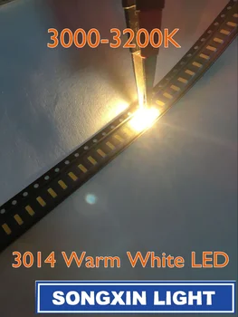 100VNT 3014 šiltai Balta SMD LED Granulių 3.0-3.2 v 30mA 9-10LM 3.0*1.4 MM 2800-3500K