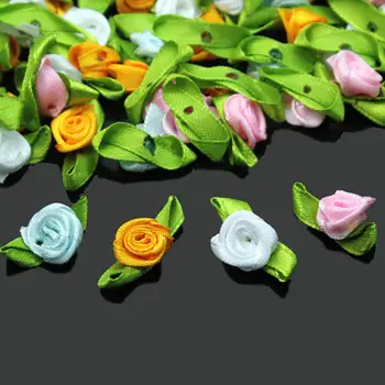 100vnt Mažas Mini Satino Juostelės Laivapriekio Dirbtinis Dekoratyvinės Gėlės Rose Vestuvių Dekoravimo, Siuvimo Appliques 