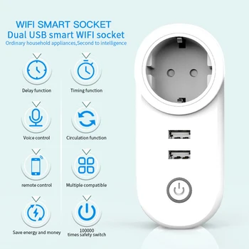 10A WiFi Smart Lizdas Dvigubas USB Prievado, Elektros Lizdai Dirbti Su Alexa 