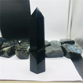 15-20cm Didelis dydis Natūralus Juodas obsidianas obeliskas kvarco kristalo lazdelė taško gydymo