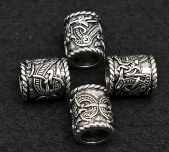 1pc Derliaus Antikvariniai Bronzos Plaukų Pynimo Barzda Dreadlock Karoliukai Žiedai Vamzdelio Viking Rune karoliukai papuošalai priėmimo pakabukai