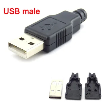 1PCS 10VNT Type A Male female USB 4 Pin mirco Kištukinis Sujungiklis Su Juodo Plastiko Dangtelis Lydmetalis 
