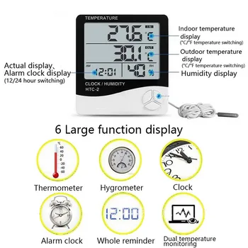 1pcs LCD Elektroninis Skaitmeninis Termometras su Drėgmėmačiu Lauko, Patalpų C / F Termometras su Drėgmėmačiu Žadintuvas -1 -2/