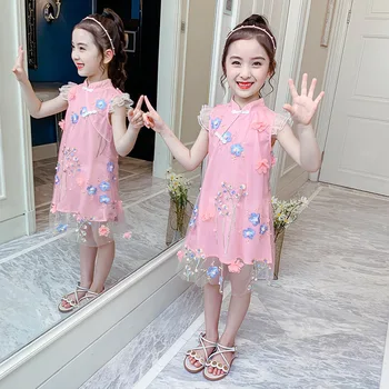 2 Iki 11 Metų Grožio Vaikų Drabužių 2021 M. Vasaros Naują Rožinė Raudona Violetinė Baby Girl Mielas Cheongsam Kinų Stiliaus Princesė Suknelės