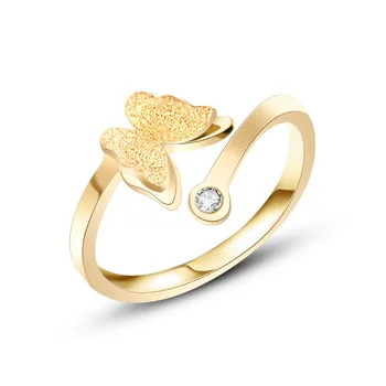 2016 m. Moterų butterful Žiedas Aukso spalvos 316L Nerūdijančio Plieno Papuošalai Vestuvių Žiedas crystal mados papuošalai moterims