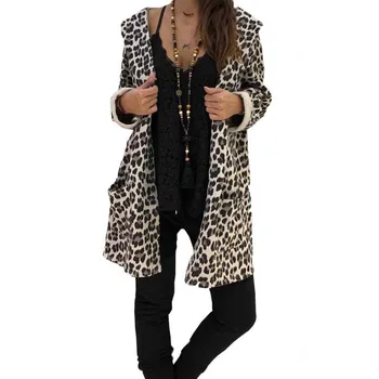 2018 Leopardas spausdinti karšto pardavimui, Liemenės, Paltai Mados ilgomis rankovėmis rudens drabužiai Laisvi Užtrauktukas iki Pocksts ponios Outwear Gobtuvu Viršūnės