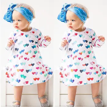 2018 Naujas Spalvingas Meile Formos Suknelės Mielas Kūdikis Mergaitėms ilgomis Rankovėmis Tutu Šalis Vestuvių Suknelė Vaikai Princesė Medvilnės Drabužius 2-6T