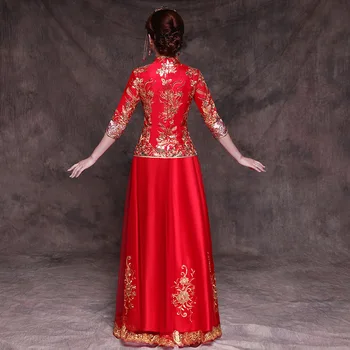 2018 Raudona Cheongsam Ilgai Qipao Moterų Suknelė Vakarinę Suknelę Šiuolaikinės Kinų Vestuvių Suknelė Nuotakos Tradicijas Skraiste Orientale