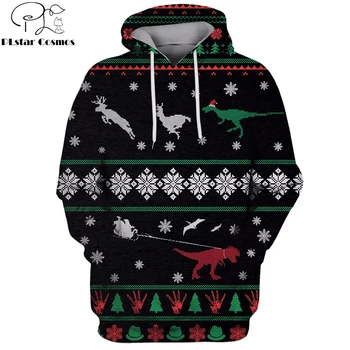 2019 Linksmų Kalėdų Vyrų Hoodies Dinozaurai Kalėdų Dieną Spausdinami 3d Palaidinukė Hoodie Cosplay kostiumų Unisex Streetwear