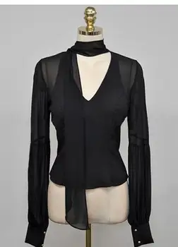 2019 M. Pavasarį Biuro Darbas, Ponia, Elegantiškas Šifono Marškinėliai Lady Darbo Dėvėti Juodos Spalvos Šifono Marškinėliai Moterims Peteliškę Šifono Viršūnės