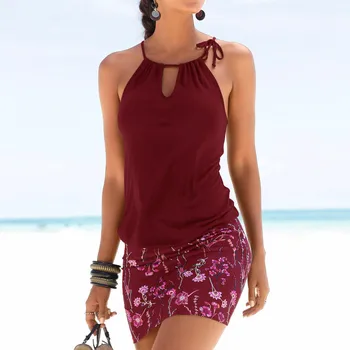 2019 Mados mini Suknelė Moterų Berankovis suknelė vasaros Retro Spausdinti diržas suknelė Atsitiktinis Paplūdimio mini Suknelė