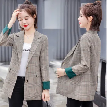 2019 Moterys Naujas Stilius Atsitiktinis Languotas Single-Breasted Švarkas Korėjos Stiliaus Ponios 