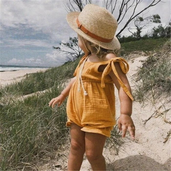 2019 Nauja Vasaros Bamblys Naujagimiui Mergaičių Drabužiai Vaikams Kietas Medvilnės Romper Jumpsuit Komplektus Sunsuit