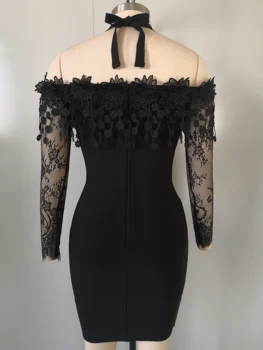 2019 Naujas Moterys juoda Nėrinių elegancija apynasrio suknelė ilgomis rankovėmis Vestidos Įžymybė vakare šalies bodycon tvarstis suknelės