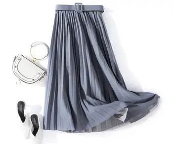 2019 vientisa spalva paprastas organas, klostuotas sijonas Mergina sijonas pavasarį, rudenį moterų vidutinio ilgio diržas laukinių sijonas moterims