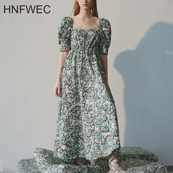 2020 aikštėje apykaklės megztinis trumpas sluoksniuotos rankovėmis gėlių spausdinti aukštos juosmens vidurio blauzdos suknelė moterų tuščiaviduriai iš U333