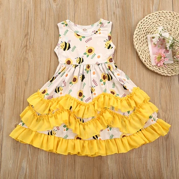 2020 Bamblys Baby Vaikų Mergaičių Saulėgrąžų Pynimas Suknelė Camo Spausdinti Rankovių Sundress Šalies Drabužių
