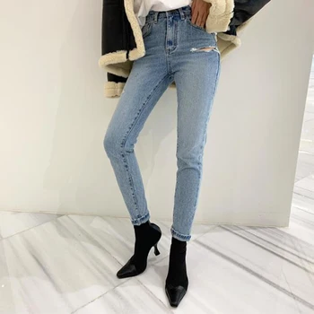 2020 Kelnės retro mados nauja, moterų džinsus su skyle ties šlaunies medvilnės super elastinga aukštos juosmens moterų džinsinis pieštuko kelnės