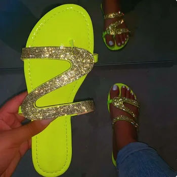 2020 m. pavasario/vasaros moterų mados S-formos kalnų krištolas lauko paplūdimio batai, sandalai, šlepetės kristalų sagtis ponios šlepetės