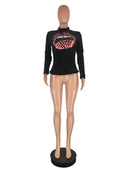 2020 m. Pavasarį, Rudenį Karšto Rekomenduojame Stiliaus Moteris Stovi Apykakle ilgomis Rankovėmis Megztinis marškinėliai Didelė Burna Spausdinti Femme Klasikinis Streetwear
