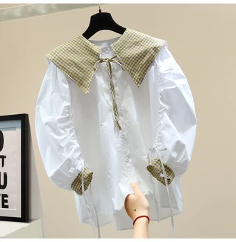 2020 M. Pavasarį, Rudenį Moterų Raišteliu Ilgomis Rankovėmis Marškinėliai Korėjos Stilius Laisvas Sailor Skara Apykaklės Vidurio-Palaidinukės Ilgis Viršūnės Studentams