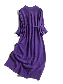 2020 m. Rudenį Naujų Elegantiška Ponia Ilgai Mados V-kaklo, Nėriniai-up natūralus Šilko Suknelė Moterims Normcore/Minimalistinio Tiesiai marškinėliai, suknelės