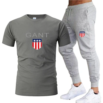 2020 m. Vyrų Mados Dviejų dalių T-shirt + atsitiktinis kelnių kostiumas Vyrams vasaros naują atspausdintas T-shirt premium trumparankoviai sportinę sui