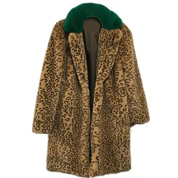 2020 m. žiemos moterys storas šiltas ilgas dirbtiniais kailinius moterų atsitiktinis leopard plius dydis inmitation kailiniai paltai A132
