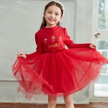 2020 Nauja Rudens Ir Žiemos Kūdikių Mergaičių Suknelė Gėlių Princesė Nėrinių Krašto Suknelės Vaikams Drabužių Vestuvių, Gimtadienio 3-10 Metų