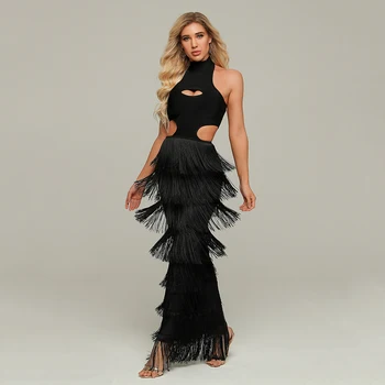2020 Naujas Elegantiškas Kutas Juoda Tvarstis Suknelė Moterims Seksualus Off-Pečių Rankovių Tuščiaviduriai Iš Bodycon Suknelė Klubas Šalies Vestidos