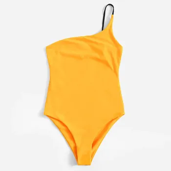 2020 Naujausias Mados Moterų Bikini ponios vientisas kietas spalvų, vienas-pečių maudymosi kostiumėlį, Push-Up Pad maudymosi Kostiumėliai Paplūdimio maudymosi kostiumėlį