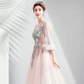 2020 Naujų Pasakų Spalva Išsiuvinėti Rožinė Nuotaka Vestuvių Vestuvių Suknelė Pavasarį Ilgai Bordo Suknelė Vestuvių Vestido De Noiva