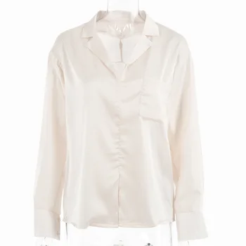 2021 m. Pavasarį Naujas Baltos spalvos moteriški Marškinėliai Palaidinė OLIS Stiliaus Turn-žemyn Apykaklės Blusas Negabaritinių Marškinėliai Office Ponios Atsitiktinis Viršūnės
